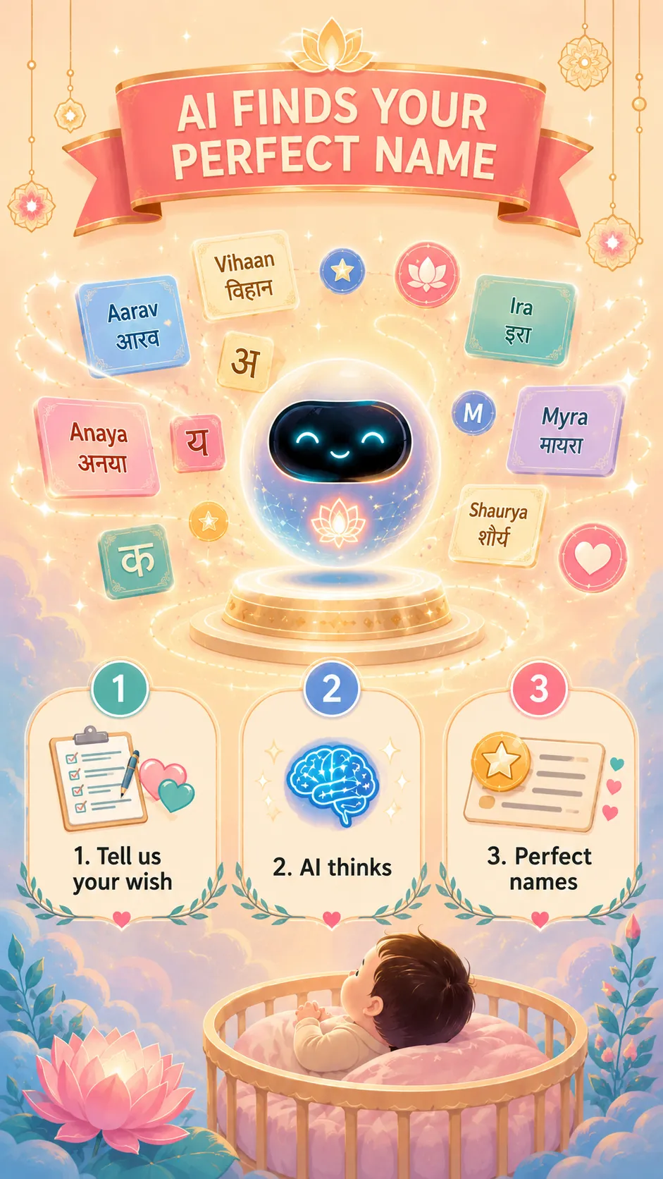 AI finds your perfect name — tell us your wish, AI thinks, and you get perfect names