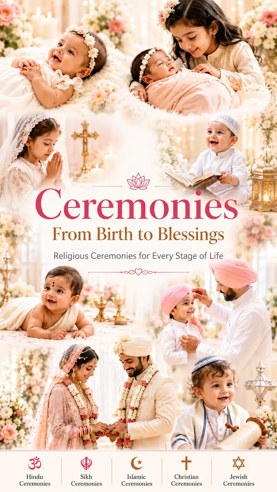 Ceremonies — From Birth to Blessings. Religious ceremonies for every stage of life across Hinduism, Islam, Sikhism, Christianity, Buddhism, Jainism, Judaism and Zoroastrianism.
