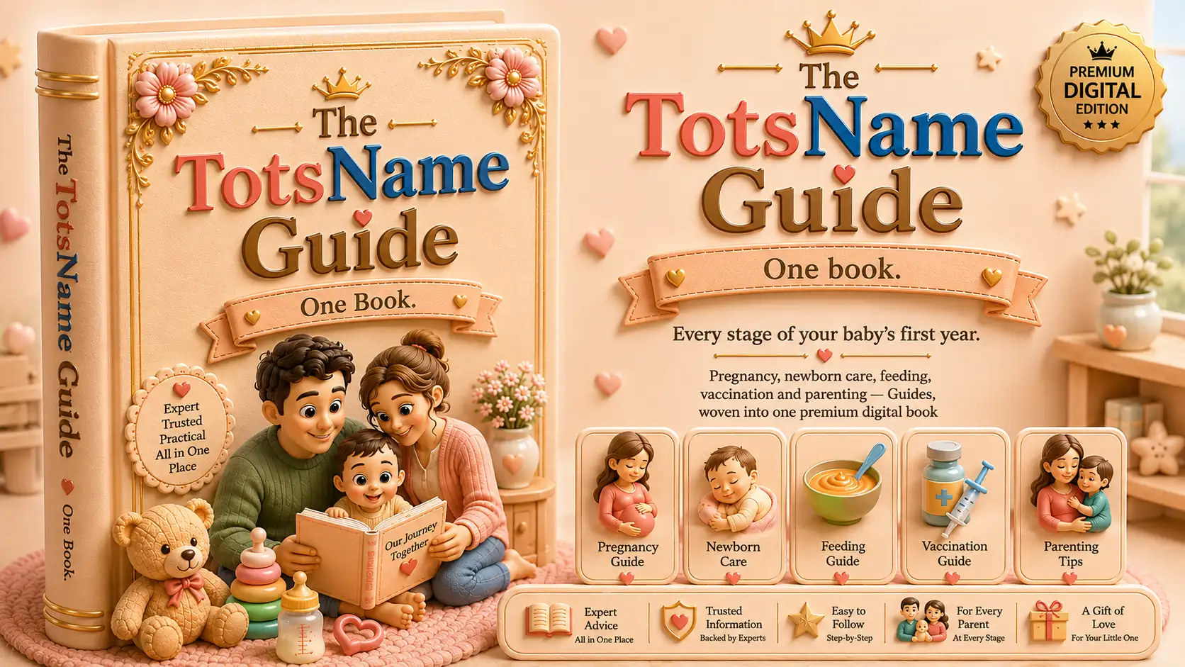 The TotsName Guide — one book covering pregnancy, newborn care, feeding, vaccination and parenting