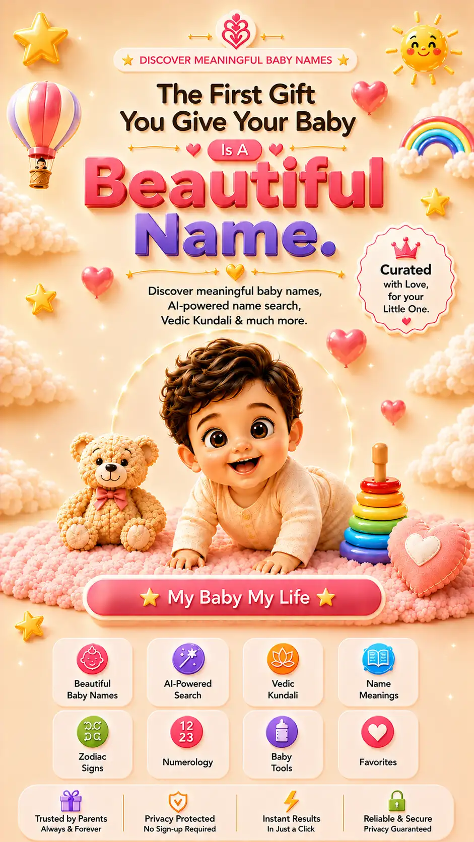Discover meaningful baby names, AI-powered name search and Vedic Kundali with TotsName