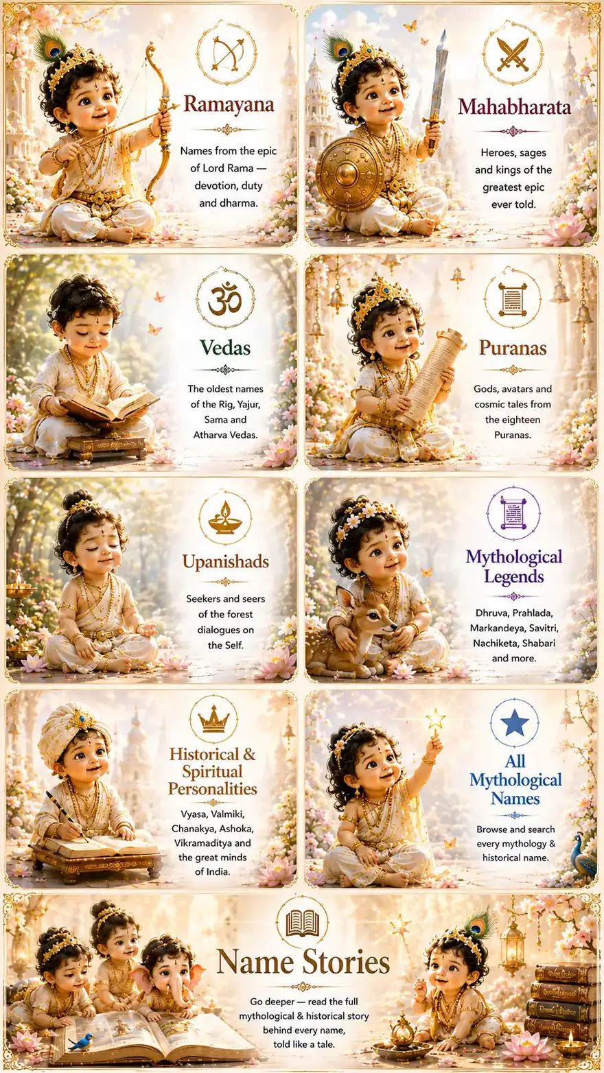 Baby names from the Ramayana, Mahabharata, Vedas, Puranas, Upanishads, mythological legends and historical personalities