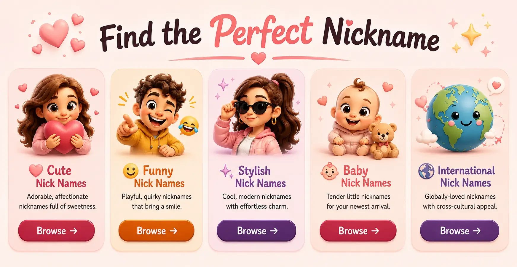Find the perfect nickname — Cute, Funny, Stylish, Baby and International nick names