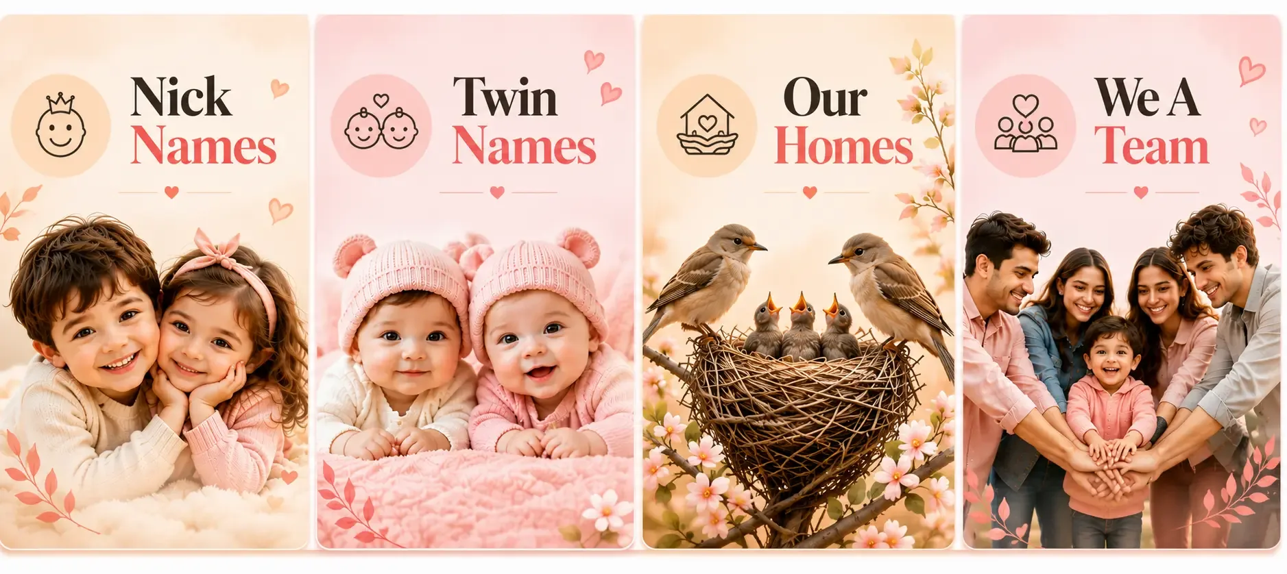 Explore Nick Names, Twin Names, Our Homes and We The Team
